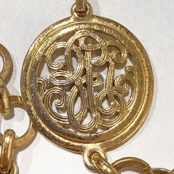 Gold-Tone Bee Medallion Necklace 60” Rhinestone/Filigree Statement Chain - Picture 5 of 5